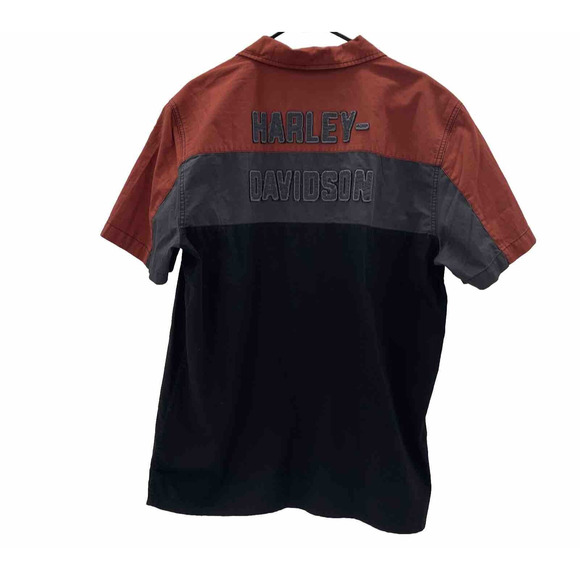 Harley Davidson Embroidered Mechanic Shirt Mens Large Short Sleeve Colorblock - Picture 1 of 7
